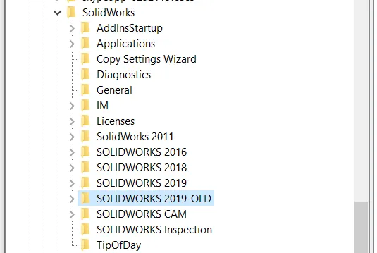 solidworks folder registry