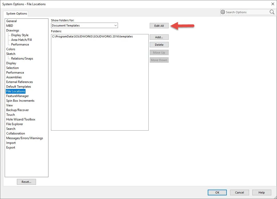 System Options File Locations SOLIDWORKS