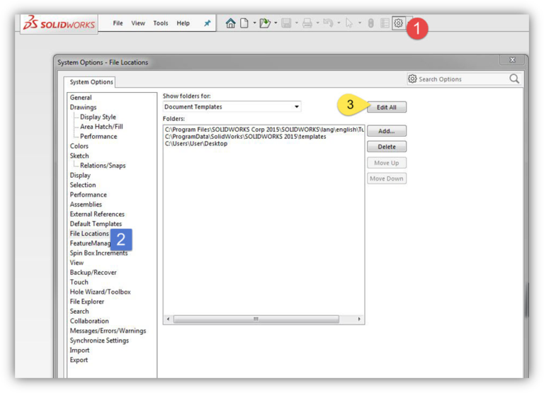 change default file location for solidworks