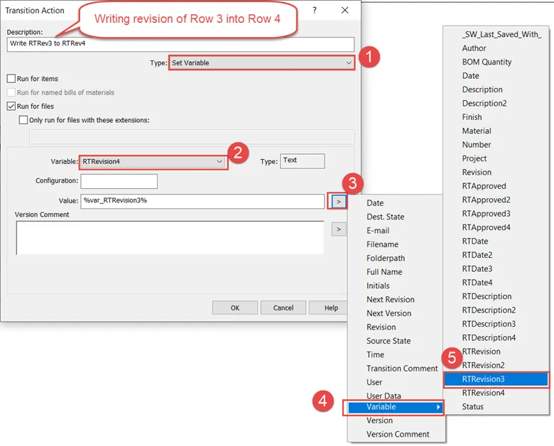 Transition Actions in SOLIDWORKS