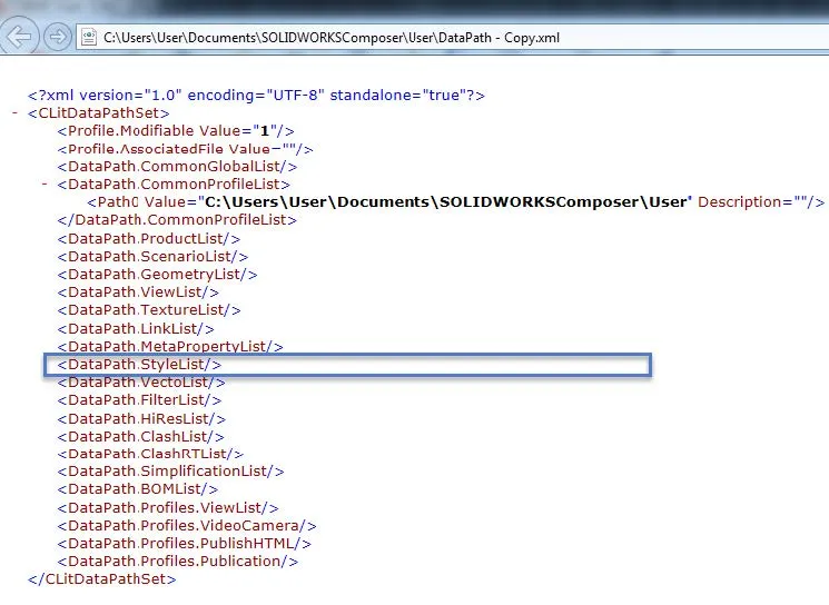 Update File Locations in DataPath.xml File SOLIDWORKS Composer Sharing