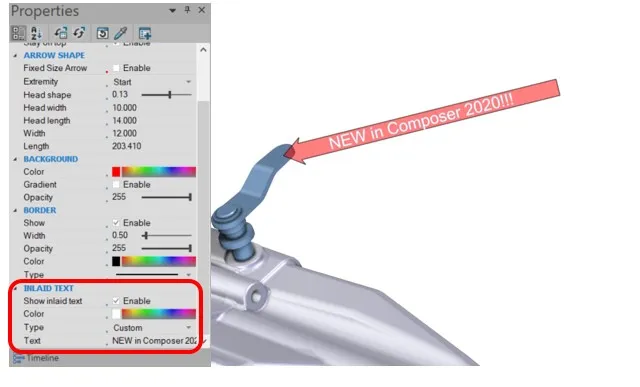 solidworks 2020 composer arrow lain text property