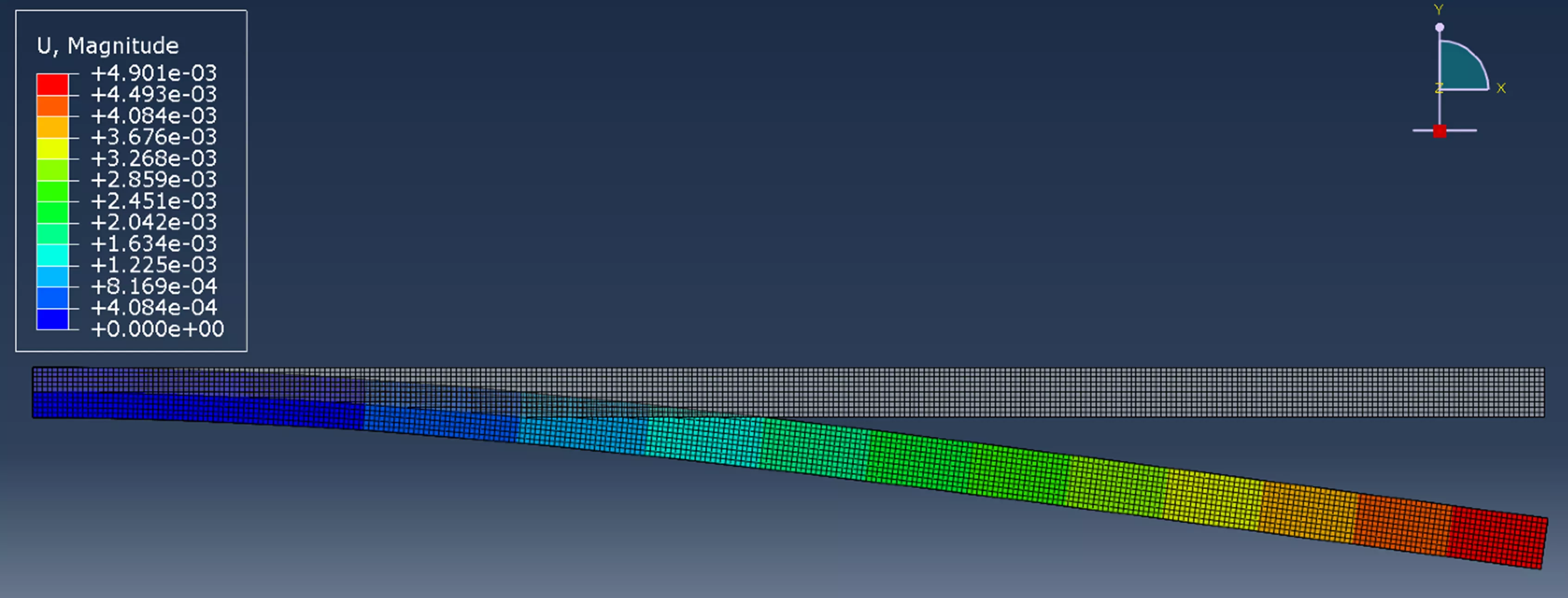 Image of Beam Deflection Results in Abaqus