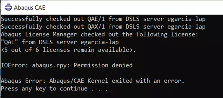 Abaqus CAE IOError Permission Denied Error