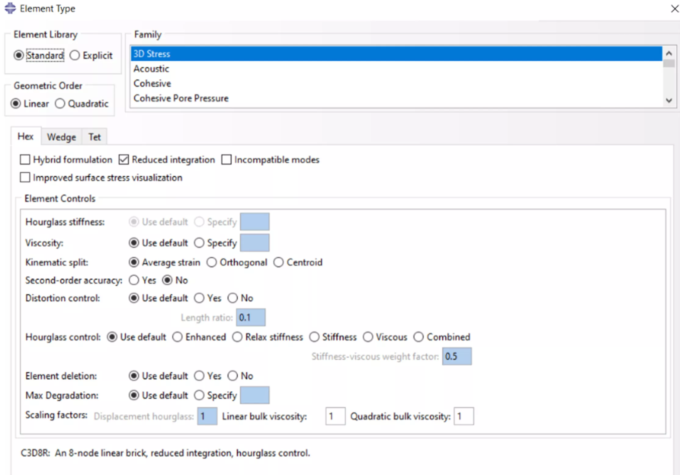 Abaqus/CAE solid element controls