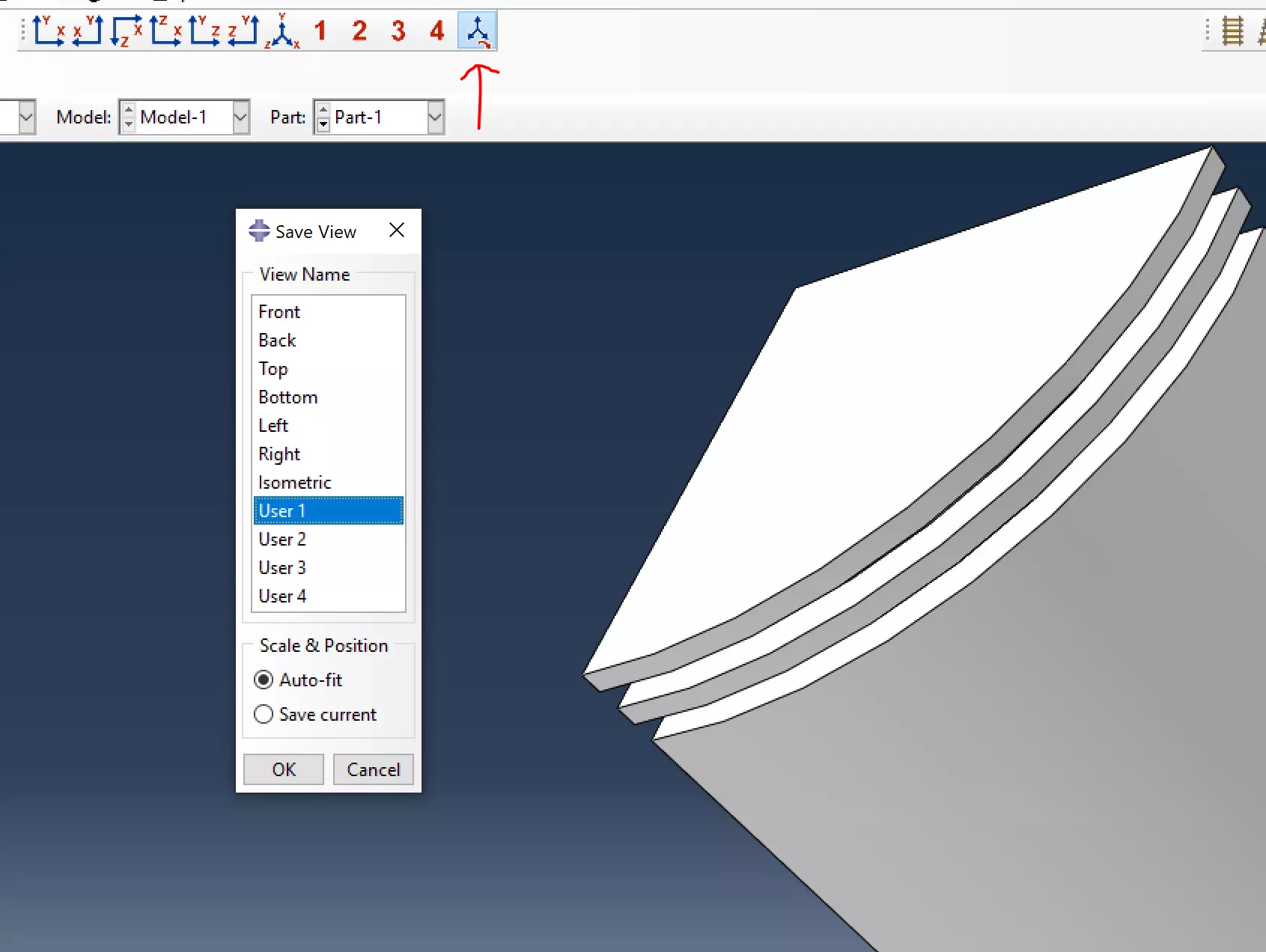 Dialog for creating custom view orientations that can be accessed from the Abaqus Views toolbar