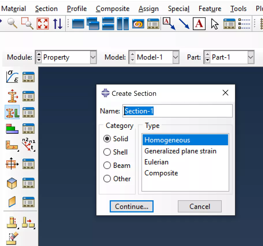 “Create Section” dialog in Abaqus