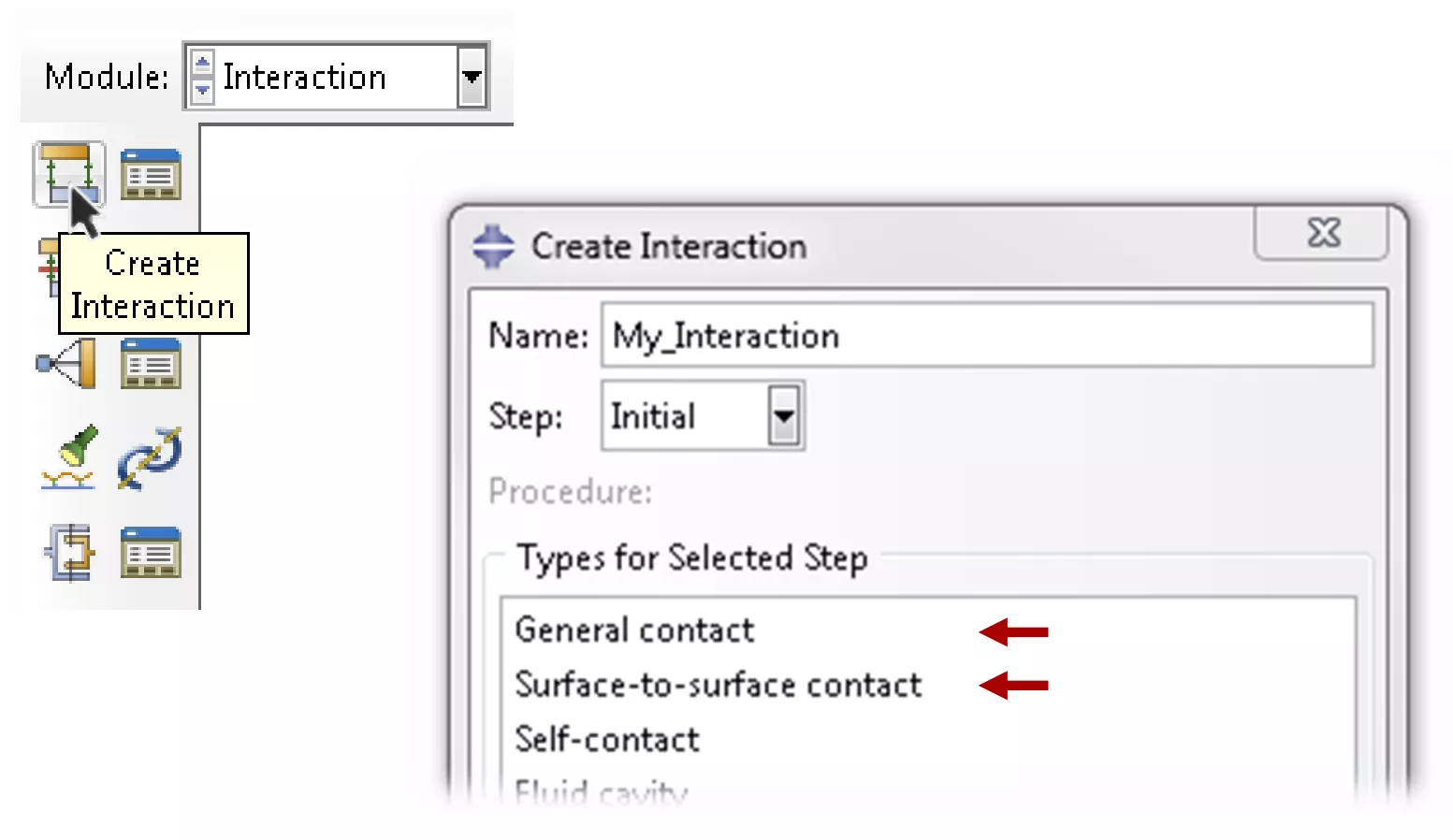 Create Interaction Dialog in the Abaqus Interaction Module