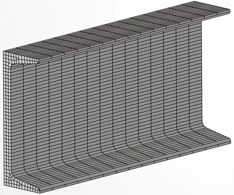 Abaqus channel beam section hexmeshed (2,600 elements)