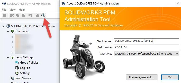 About SOLIDWORKS Administration Tools screen