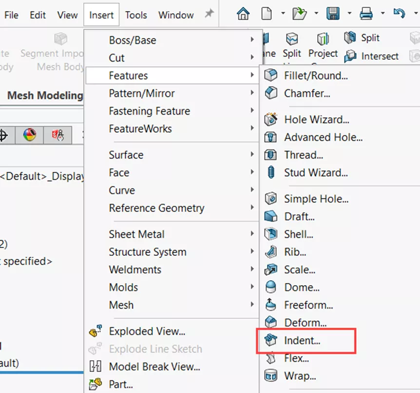 How to Access the Indent Cut Feature in SOLIDWORKS 