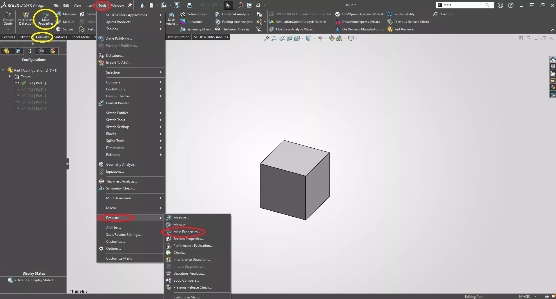Overriding Mass Properties Using SOLIDWORKS Design Tables