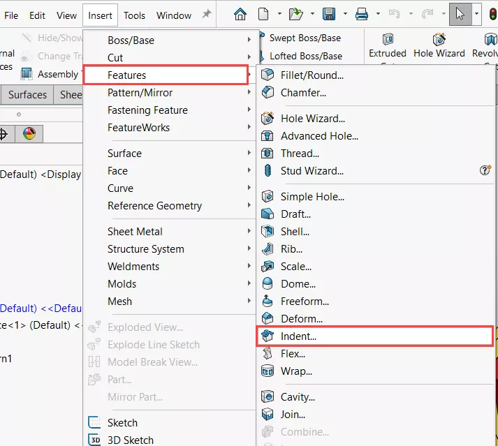 How to Access the Indent Feature in SOLIDWORKS 