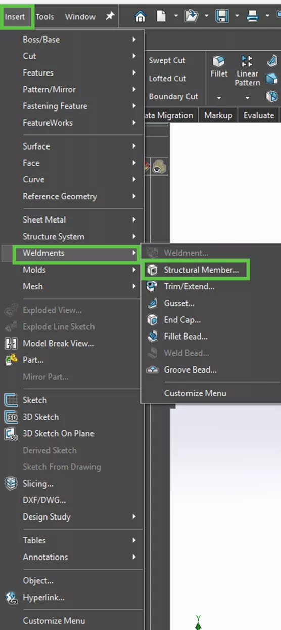 How to Access the Structural Member Option in SOLIDWORKS