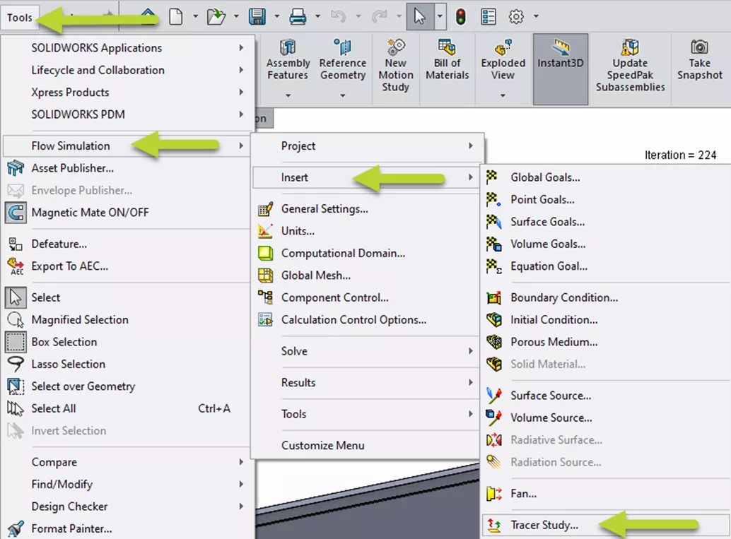 Steps to Enable the Tracer Study in SOLIDWORKS Flow Simulation