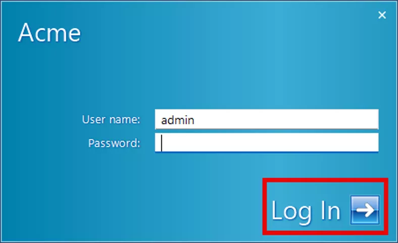 Acme Dialog Login SOLIDWORKS PDM