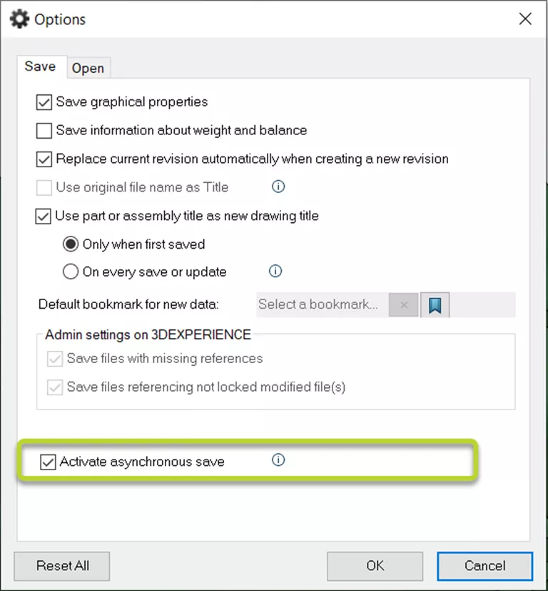 3DEXPERIENCE Activate Asynchronous Save Option 