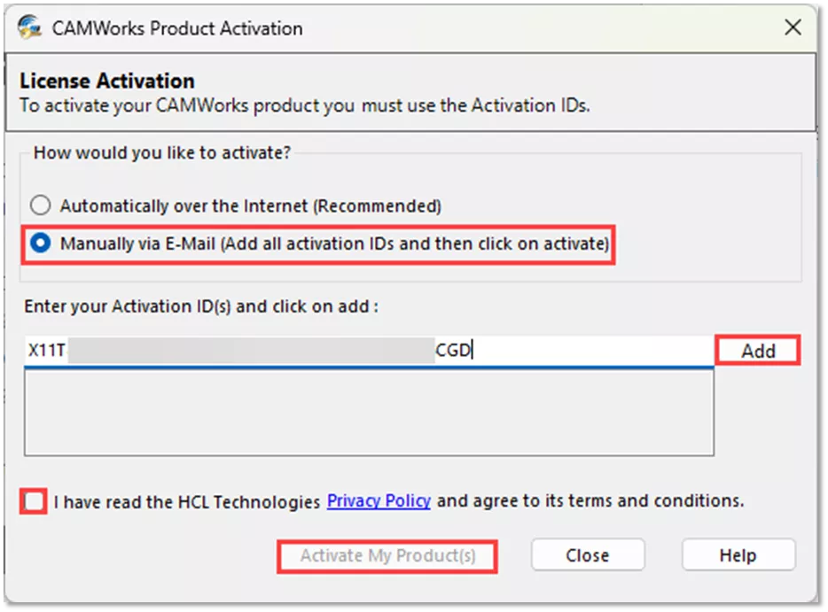 Activate My Products CAMWorks Product Activation