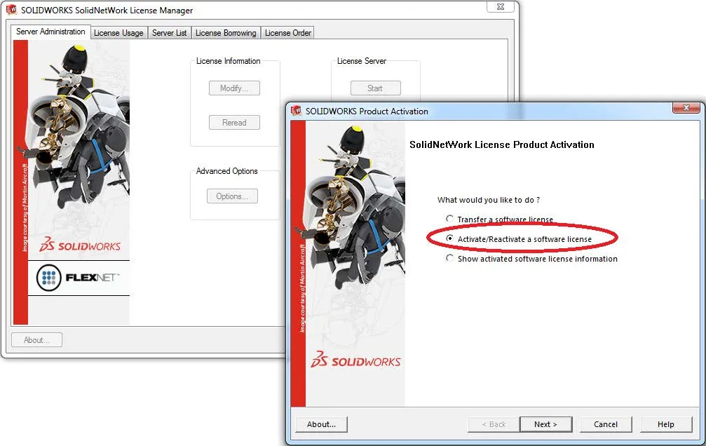 activate/reactivate software license screen