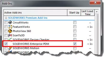 Activate SOLIDWORKS Enterprise PDM Add-in