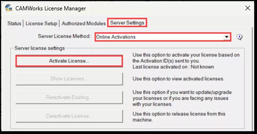 CAMWorks Network License Activation