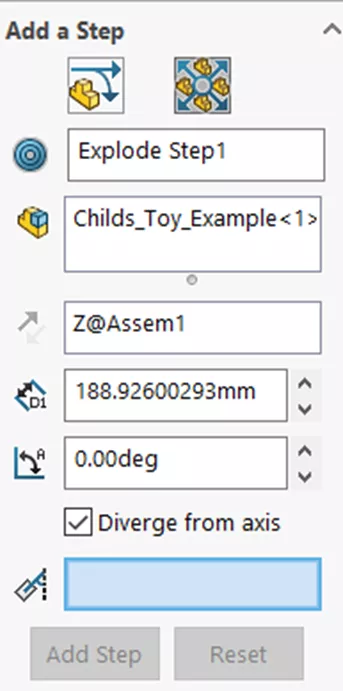 Add a Step Options in SOLIDWORKS Exploded View