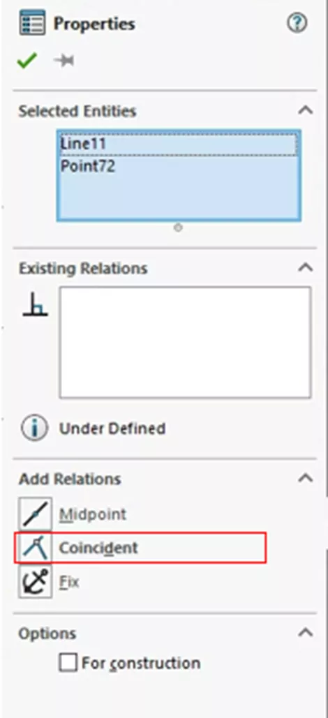 Add a Coincident Relation in SOLIDWORKS