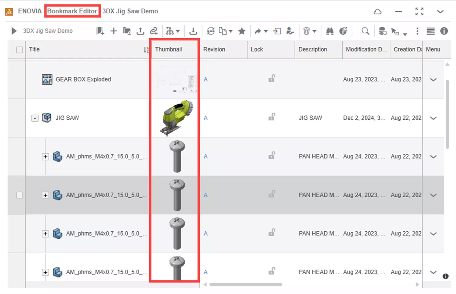 Thumbnail Column in the 3DEXPERIENCE Platform