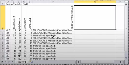 Add Column to SOLIDWORKS Design Table 