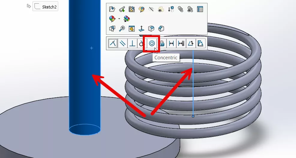 Add a Concentric Mate Between a Spring and a Pin in SOLIDWORKS