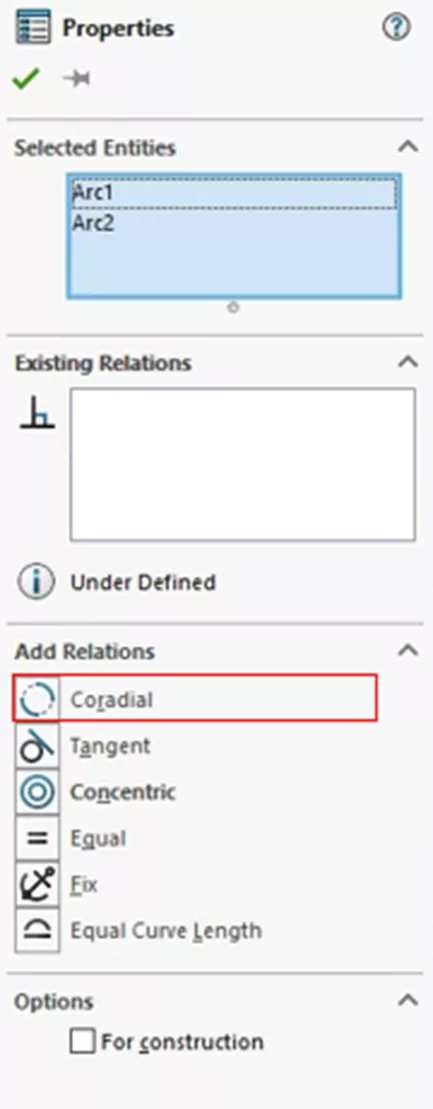 Add Coradial Relations in SOLIDWORKS