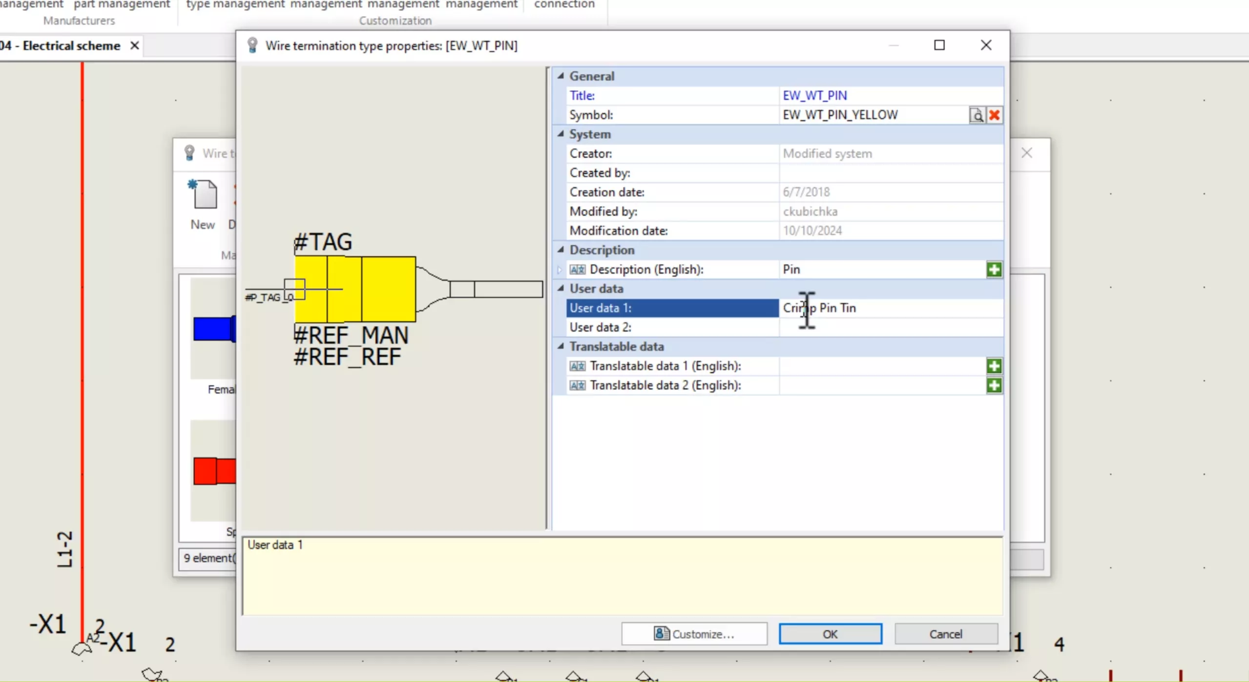 New to SOLIDWORKS Electrical 2D 2025, you can add custom data to your wire termination types