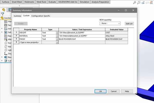 Add Custom Properties to a SOLIDWORKS Drawing