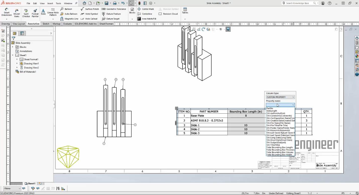 Link A Dimension To The Bom With A Custom Property Goengineer