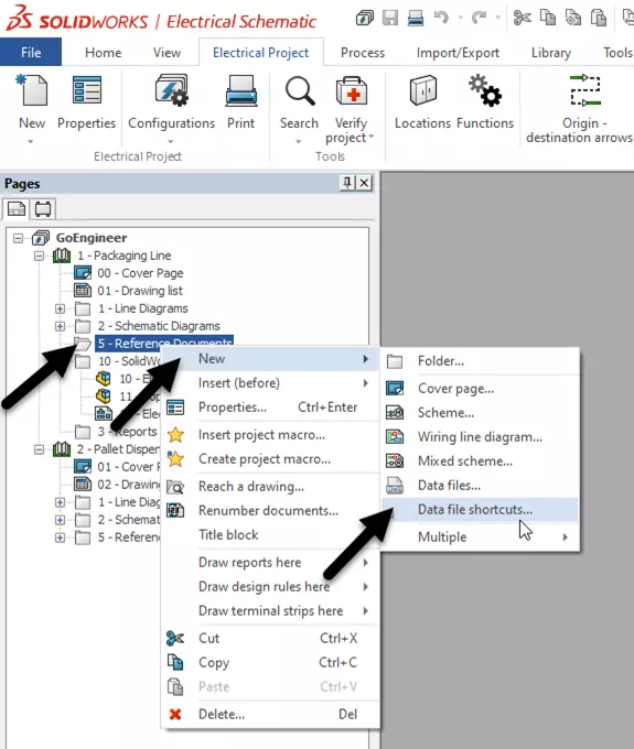 Add Data File Shortcuts in SOLIDWORKS Electrical Schematic 