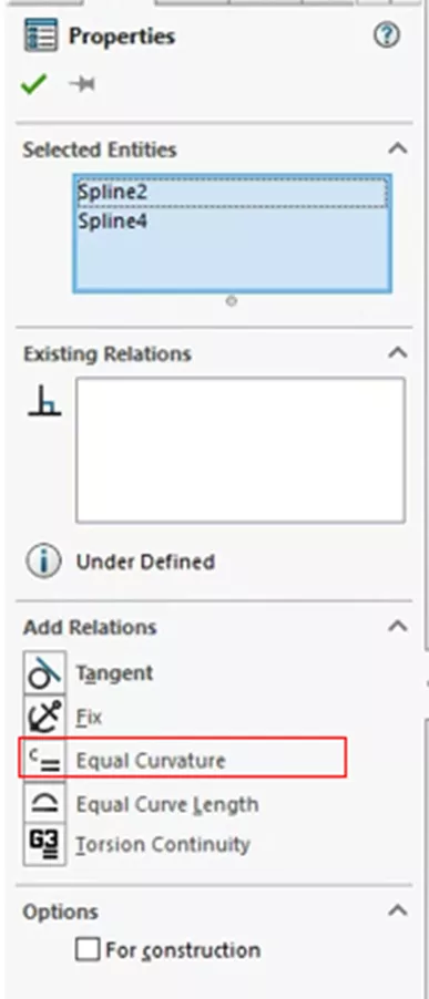 Add an Equal Curvature Relation in SOLIDWORKS