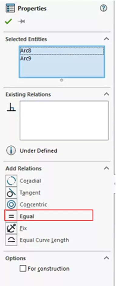 Add an Equal Relation in SOLIDWORKS