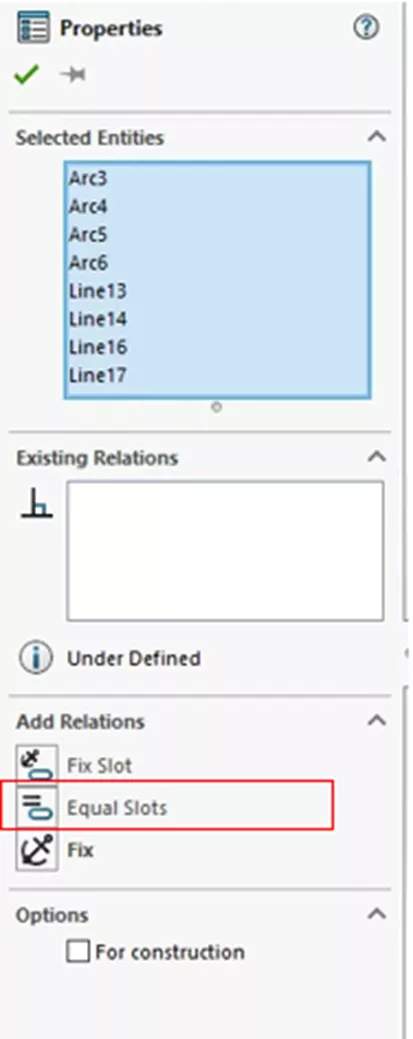 Add an Equal Slots Relation in SOLIDWORKS