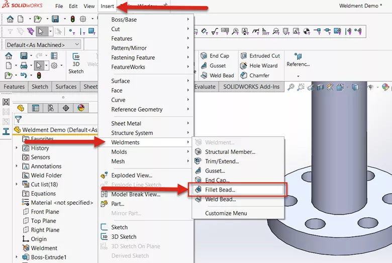 Where to Find the Fillet Bead tool in SOLIDWORKS 