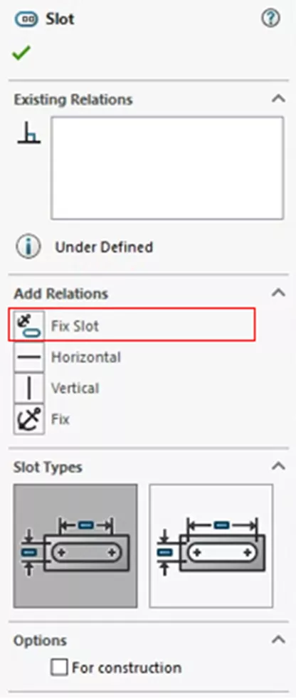 Add a Fix Slot Relation in SOLIDWORKS