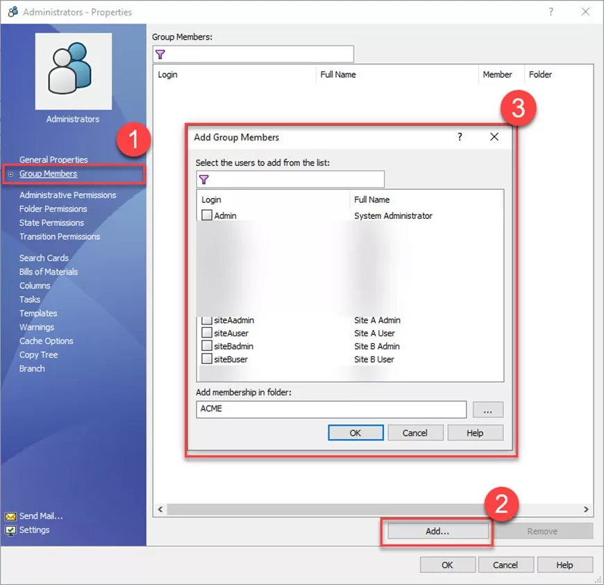 SOLIDWORKS PDM Group Membership Tab