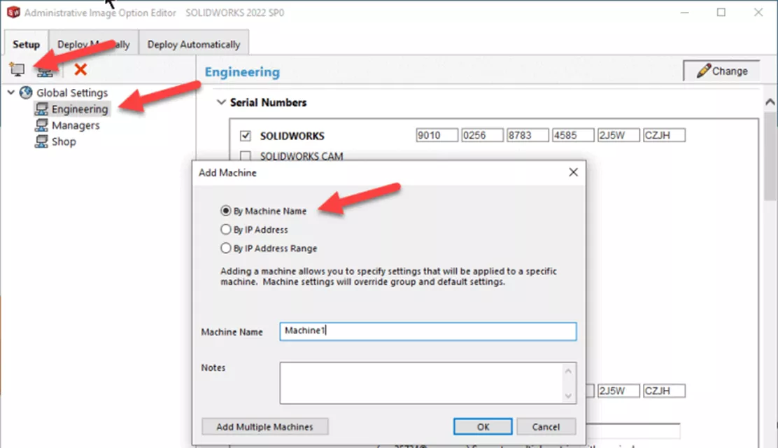 Add Machine Options for SOLIDWORKS Admin Image Creation and Deployment