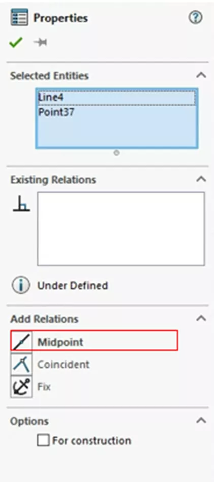 Add a Midpoint Relation in SOLIDWORKS