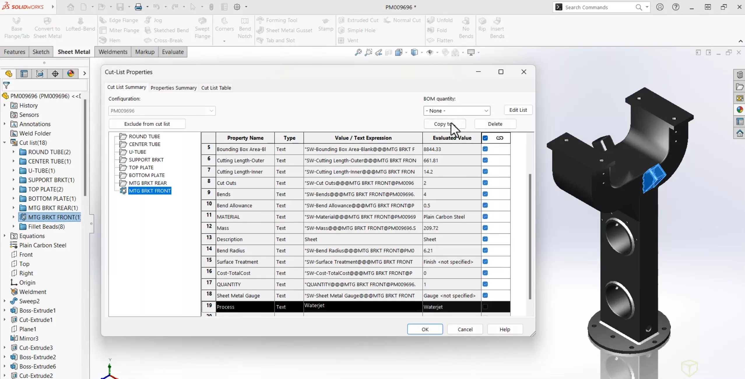 Add a New Cut List Property in SOLIDWORKS Sheet Metal 