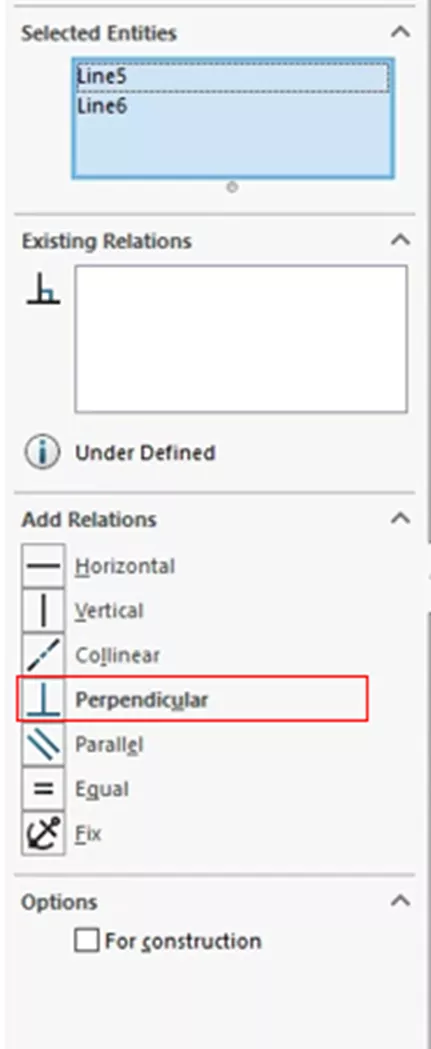 Add Perpendicular Relations in SOLIDWORKS