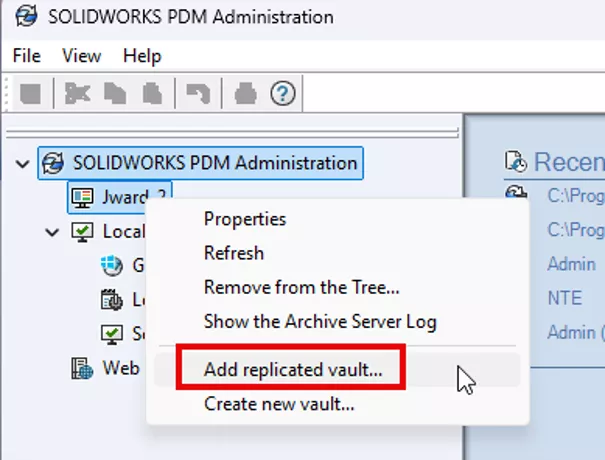Add Replicated Vault Option in SOLIDWORKS PDM 