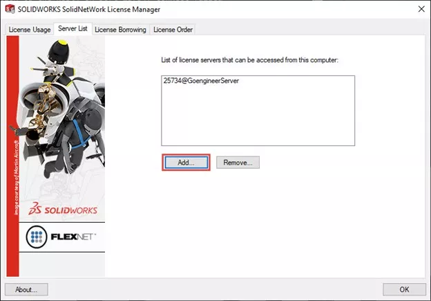 Add SOLIDWORKS SolidNetWork License Manager
