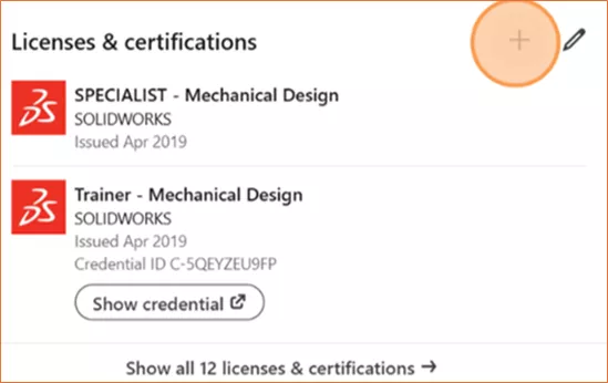 Add SOLIDWORKS Certification Badges on LinkedIn