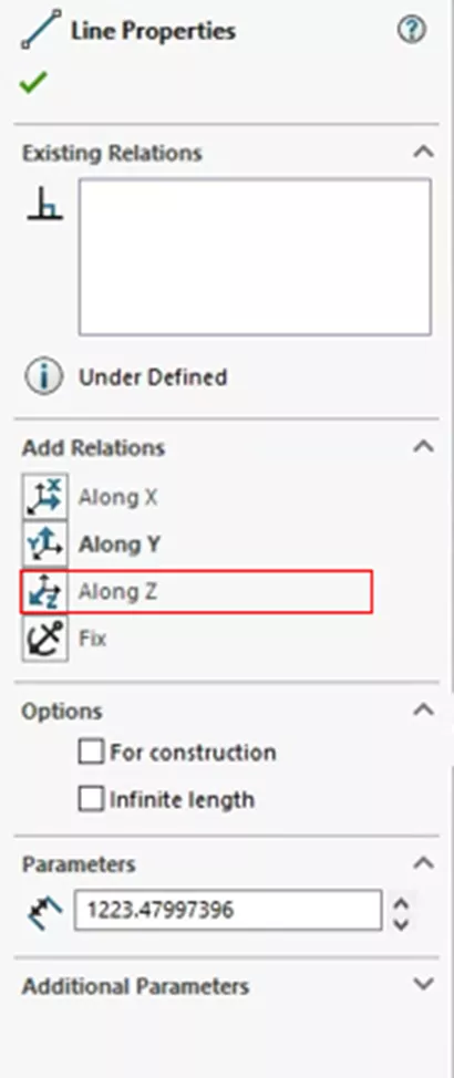 Adding an Along Z Relation in SOLIDWORKS