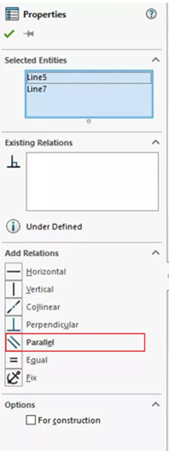 Add Parallel Relations in SOLIDWORKS